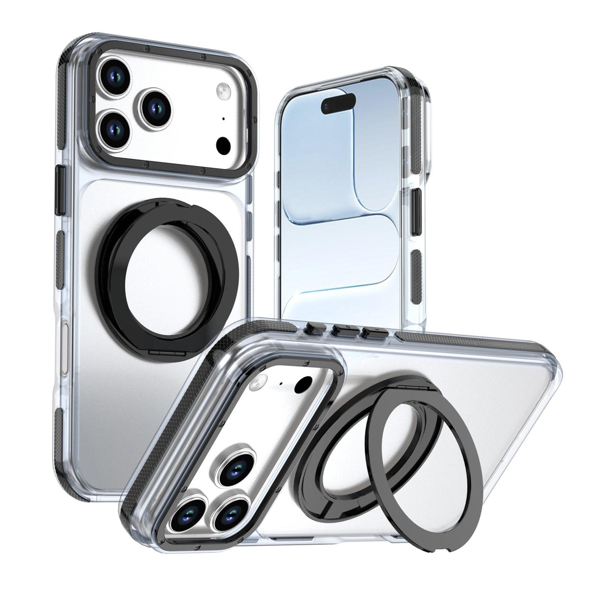 Compatible with iPhone 18 Pro Max Dual Color Clear 360 Degree Rotation Holder Magnetic Phone Case - Black