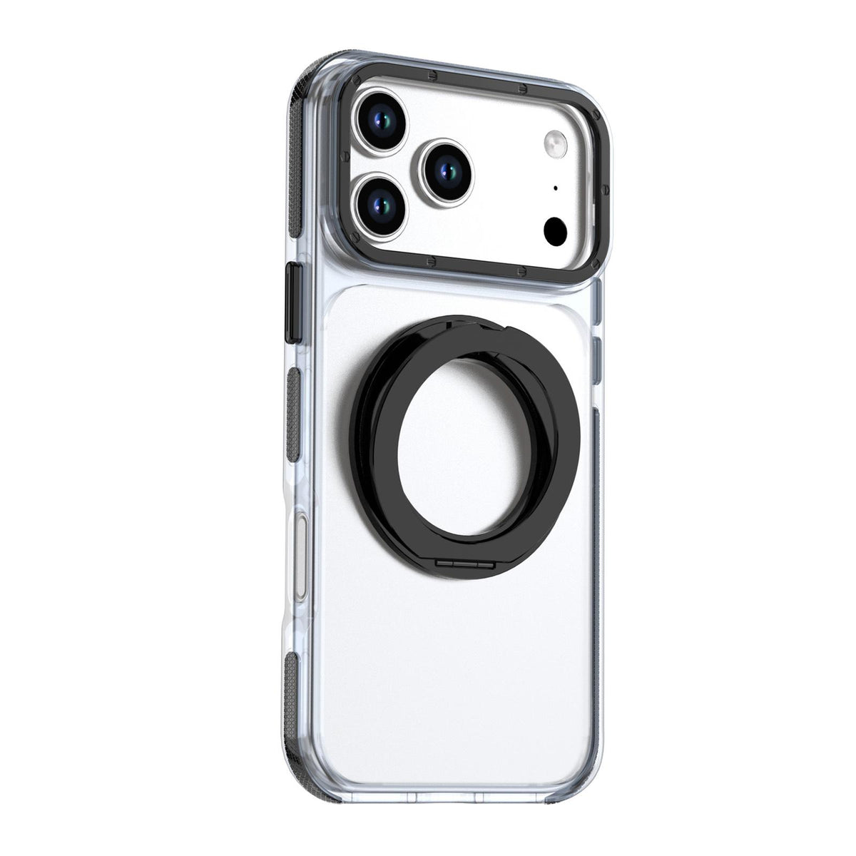 Compatible with iPhone 18 Pro Max Dual Color Clear 360 Degree Rotation Holder Magnetic Phone Case - Black