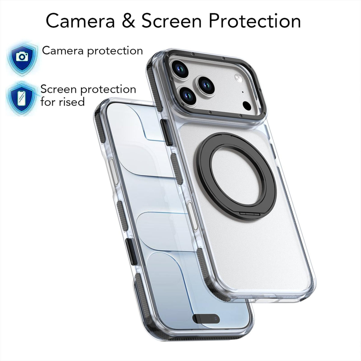 Compatible with iPhone 18 Pro Max Dual Color Clear 360 Degree Rotation Holder Magnetic Phone Case - Black