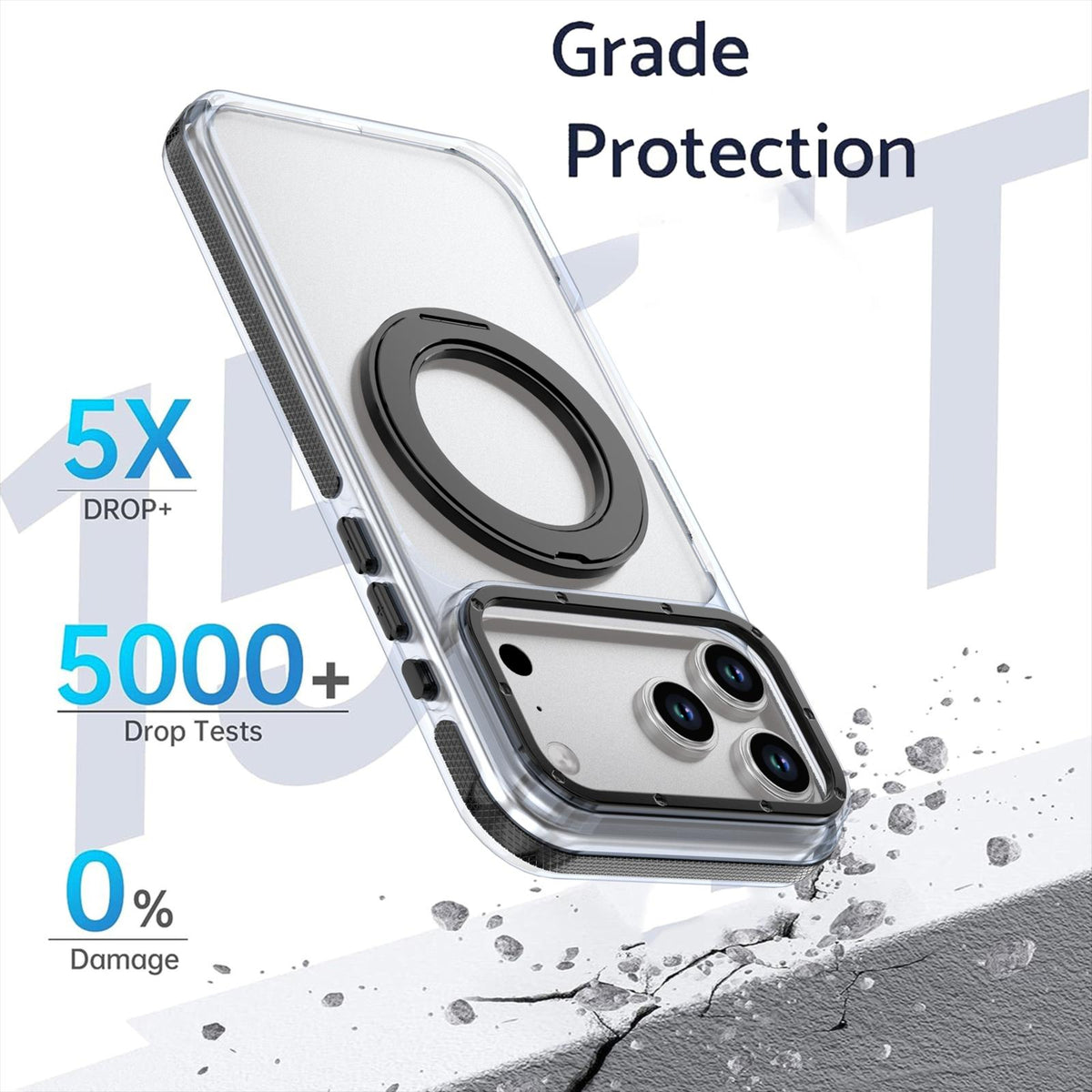 Compatible with iPhone 18 Pro Max Dual Color Clear 360 Degree Rotation Holder Magnetic Phone Case - Black