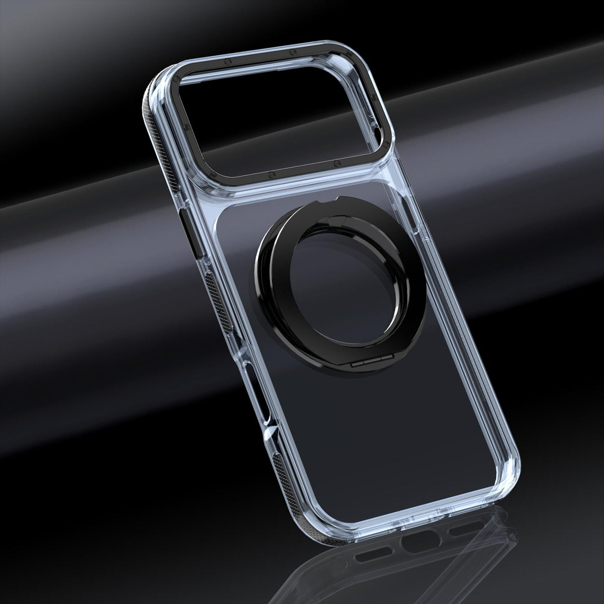 Compatible with iPhone 18 Pro Max Dual Color Clear 360 Degree Rotation Holder Magnetic Phone Case - Black