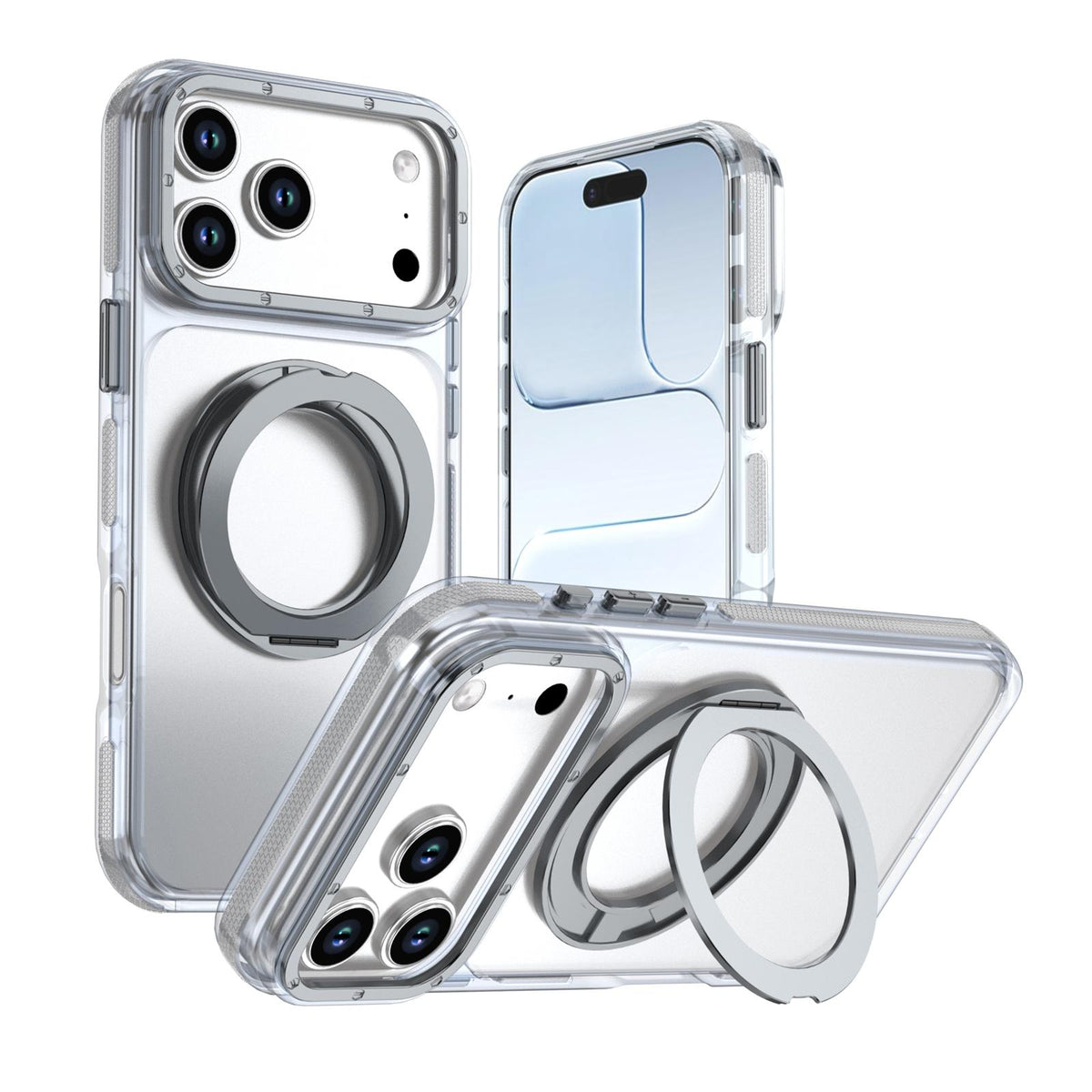 Compatible with iPhone 18 Pro Max Dual Color Clear 360 Degree Rotation Holder Magnetic Phone Case - Grey