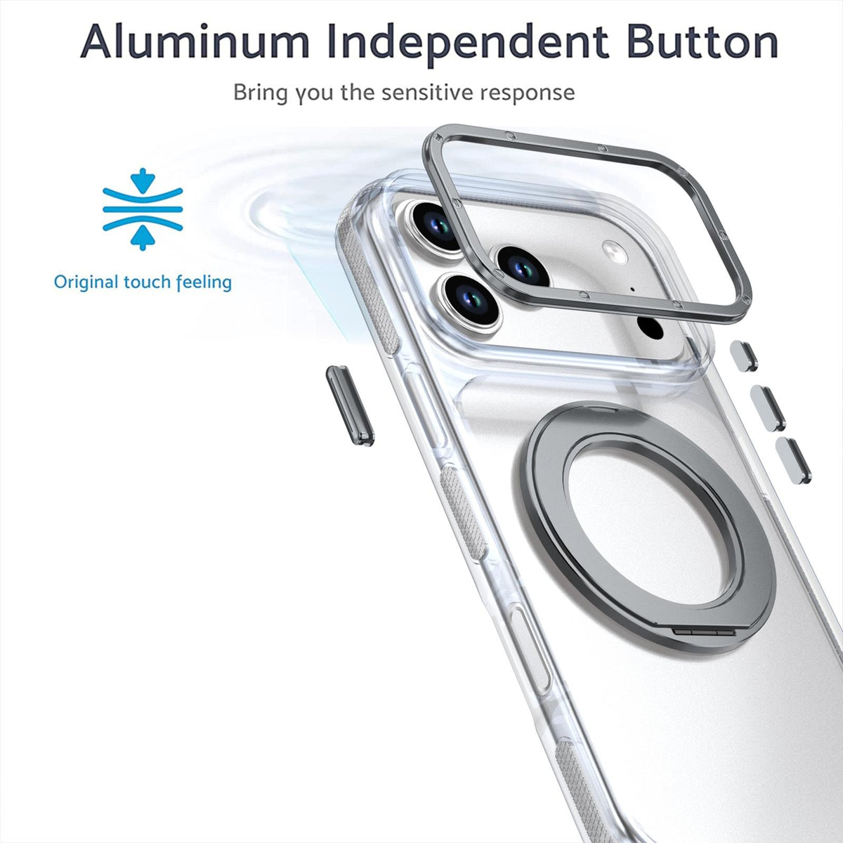 Compatible with iPhone 18 Pro Max Dual Color Clear 360 Degree Rotation Holder Magnetic Phone Case - Grey
