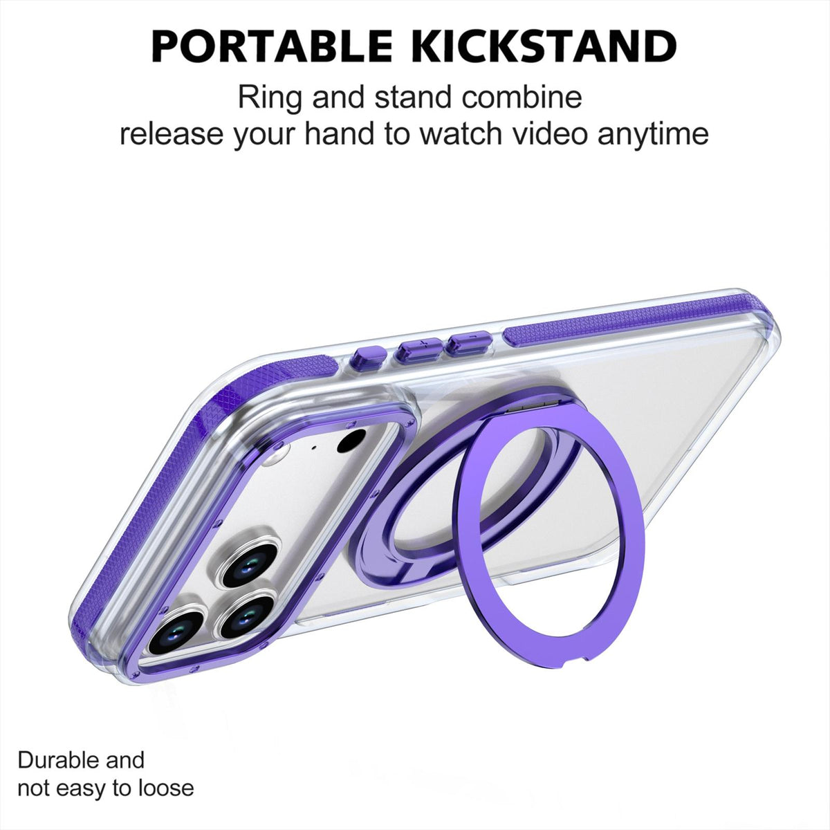 Compatible with iPhone 18 Pro Max Dual Color Clear 360 Degree Rotation Holder Magnetic Phone Case - Purple