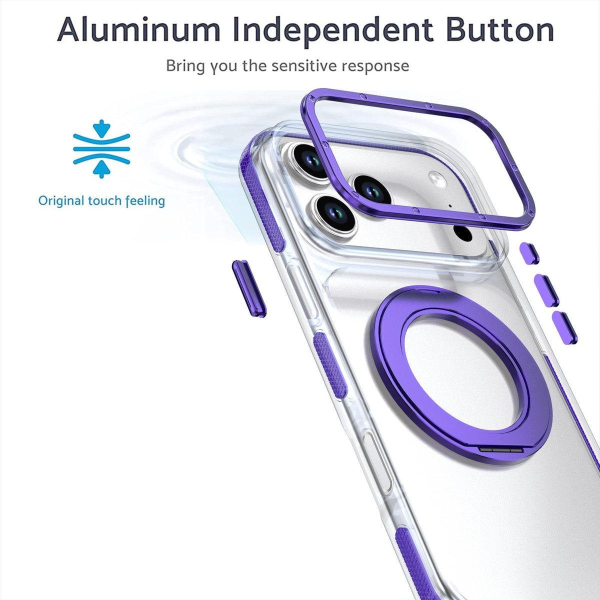 Compatible with iPhone 18 Pro Max Dual Color Clear 360 Degree Rotation Holder Magnetic Phone Case - Purple