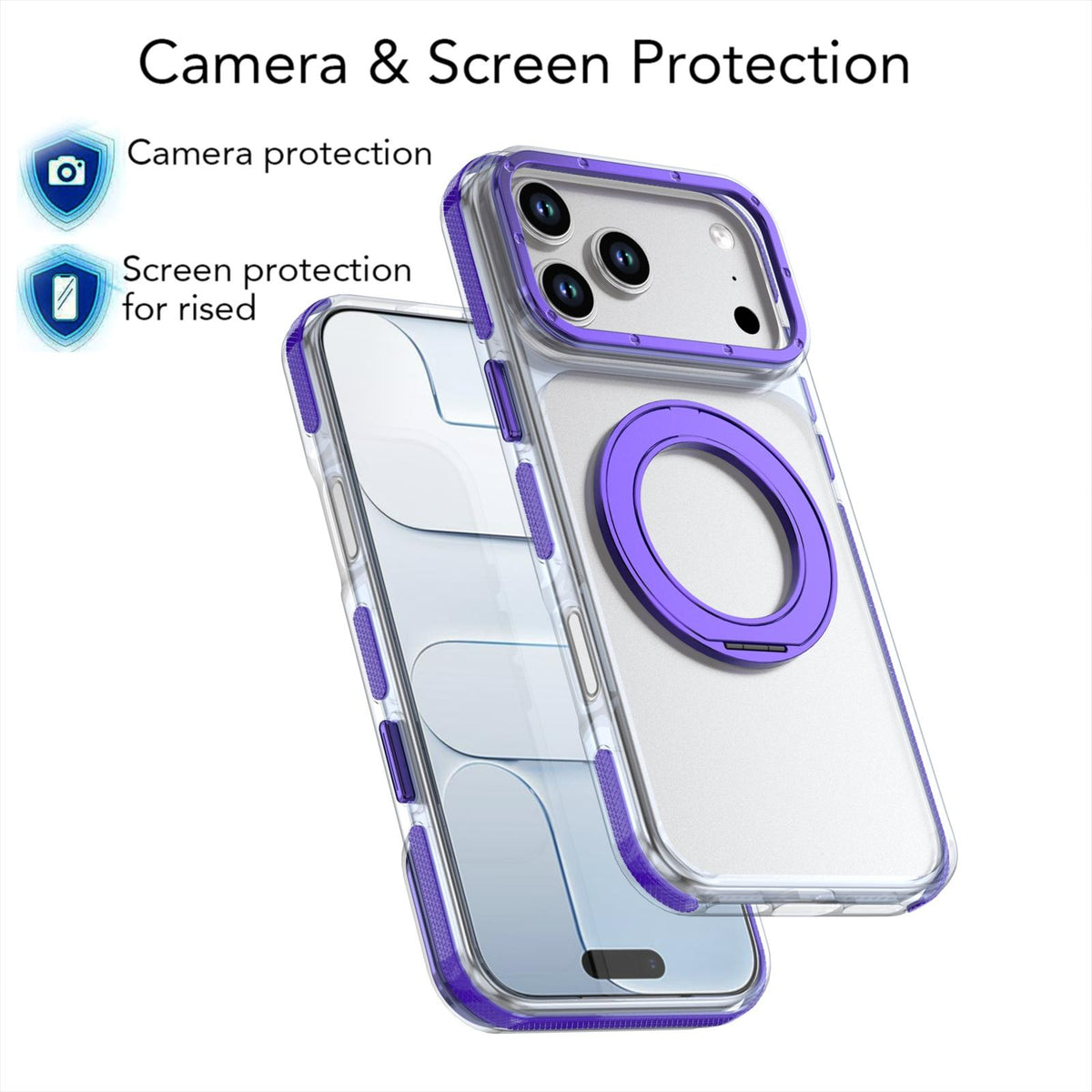 Compatible with iPhone 18 Pro Max Dual Color Clear 360 Degree Rotation Holder Magnetic Phone Case - Purple