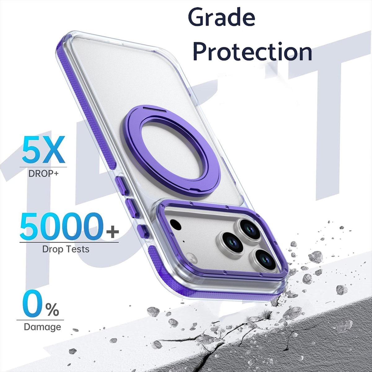 Compatible with iPhone 18 Pro Max Dual Color Clear 360 Degree Rotation Holder Magnetic Phone Case - Purple