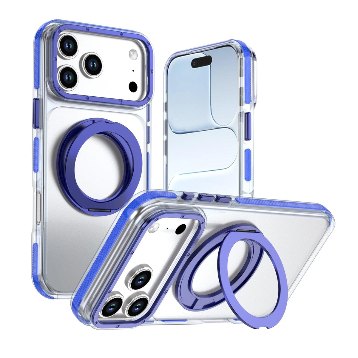 Compatible with iPhone 18 Pro Max Dual Color Clear 360 Degree Rotation Holder Magnetic Phone Case - Dark Blue