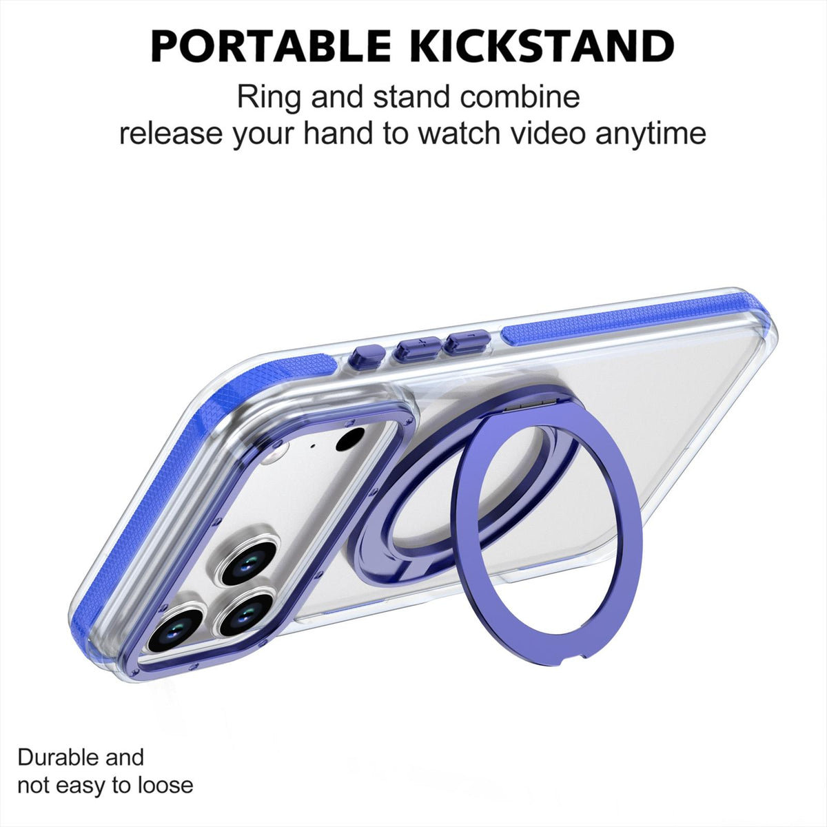 Compatible with iPhone 18 Pro Max Dual Color Clear 360 Degree Rotation Holder Magnetic Phone Case - Dark Blue