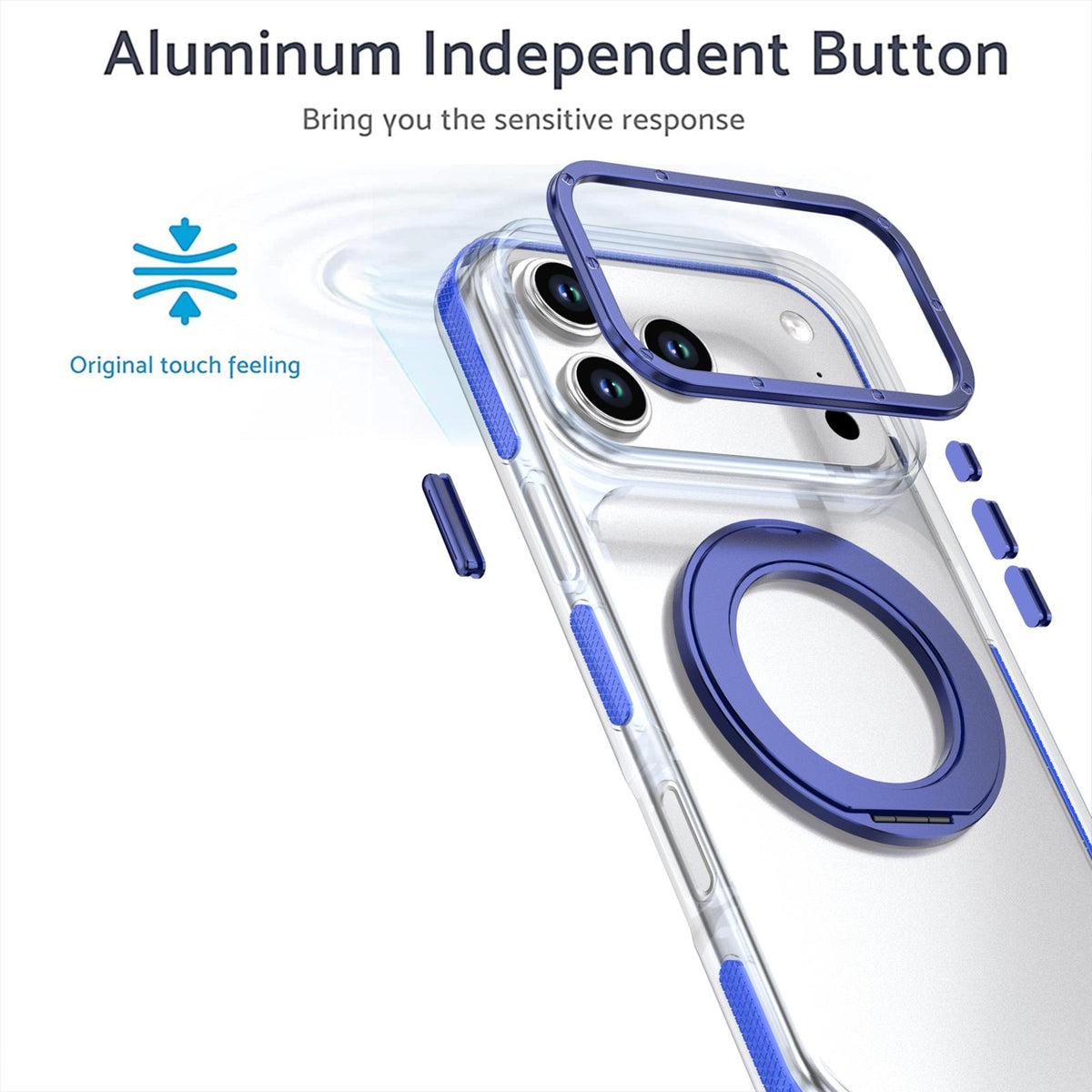 Compatible with iPhone 18 Pro Max Dual Color Clear 360 Degree Rotation Holder Magnetic Phone Case - Dark Blue