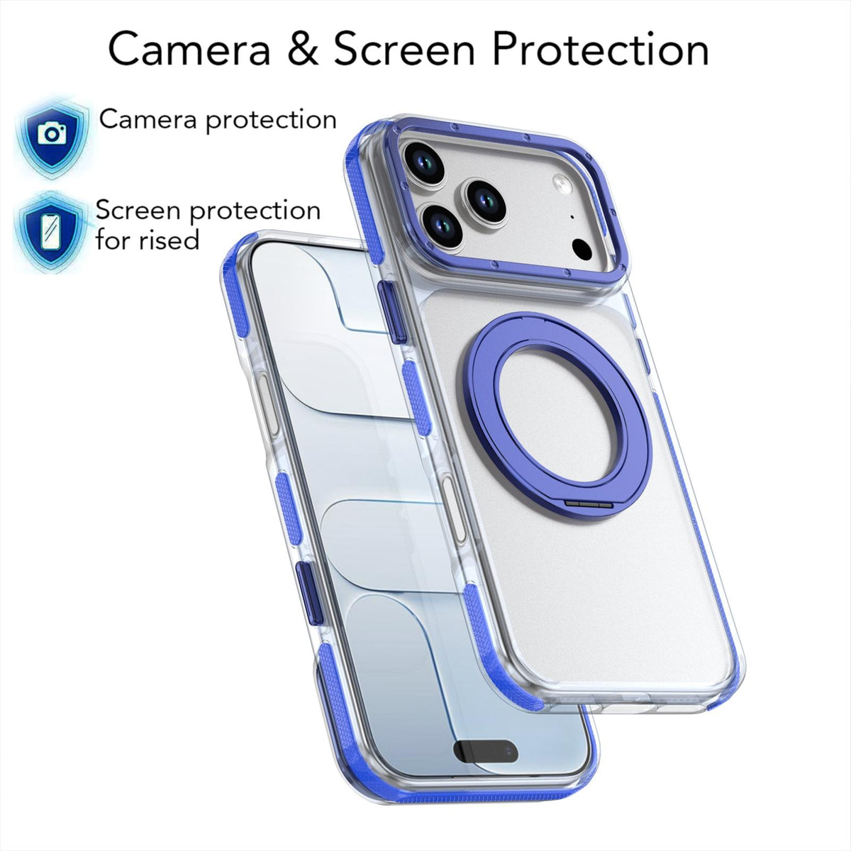 Compatible with iPhone 18 Pro Max Dual Color Clear 360 Degree Rotation Holder Magnetic Phone Case - Dark Blue