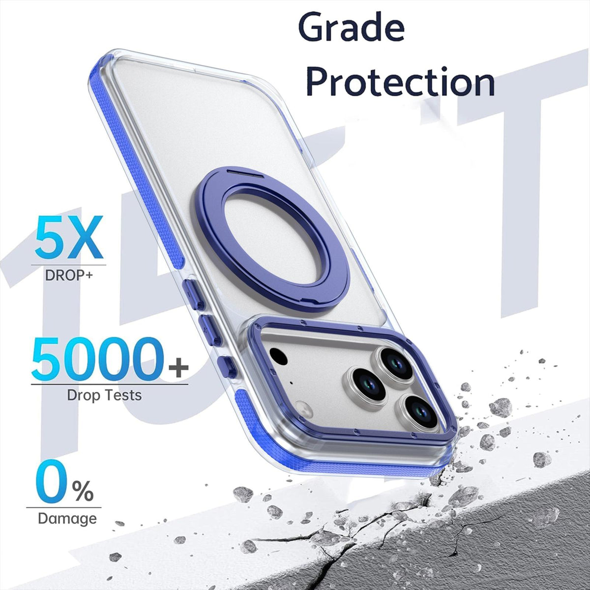 Compatible with iPhone 18 Pro Max Dual Color Clear 360 Degree Rotation Holder Magnetic Phone Case - Dark Blue