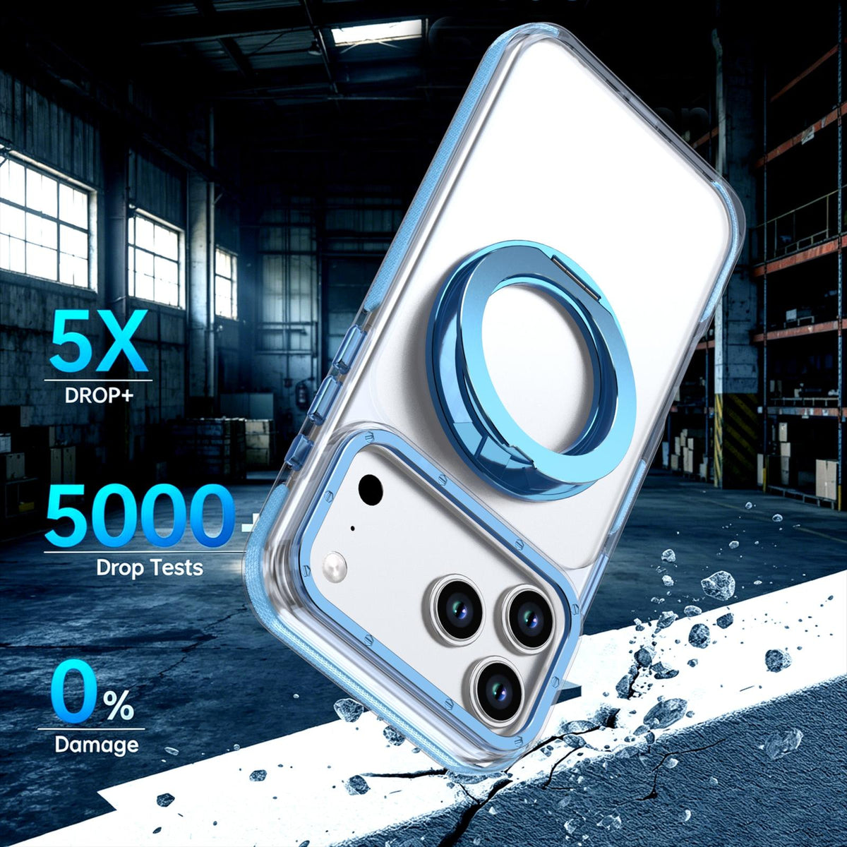 Compatible with iPhone 18 Pro Max Dual Color Clear 360 Degree Rotation Holder Magnetic Phone Case - Sky Blue