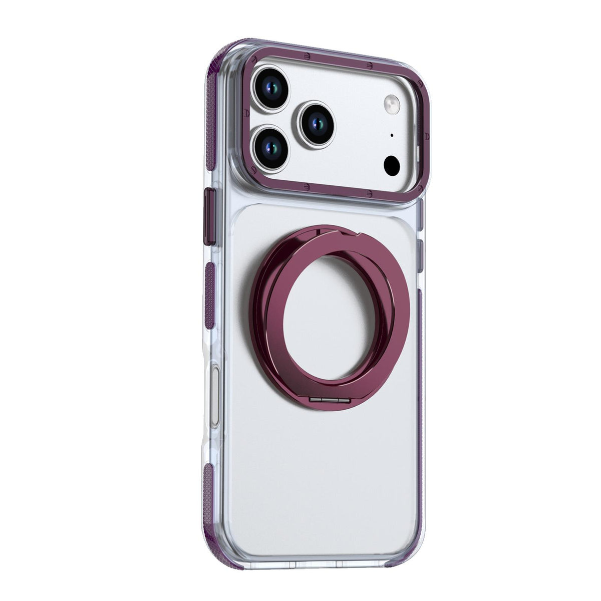 Compatible with iPhone 18 Pro Max Dual Color Clear 360 Degree Rotation Holder Magnetic Phone Case - Cherry Red