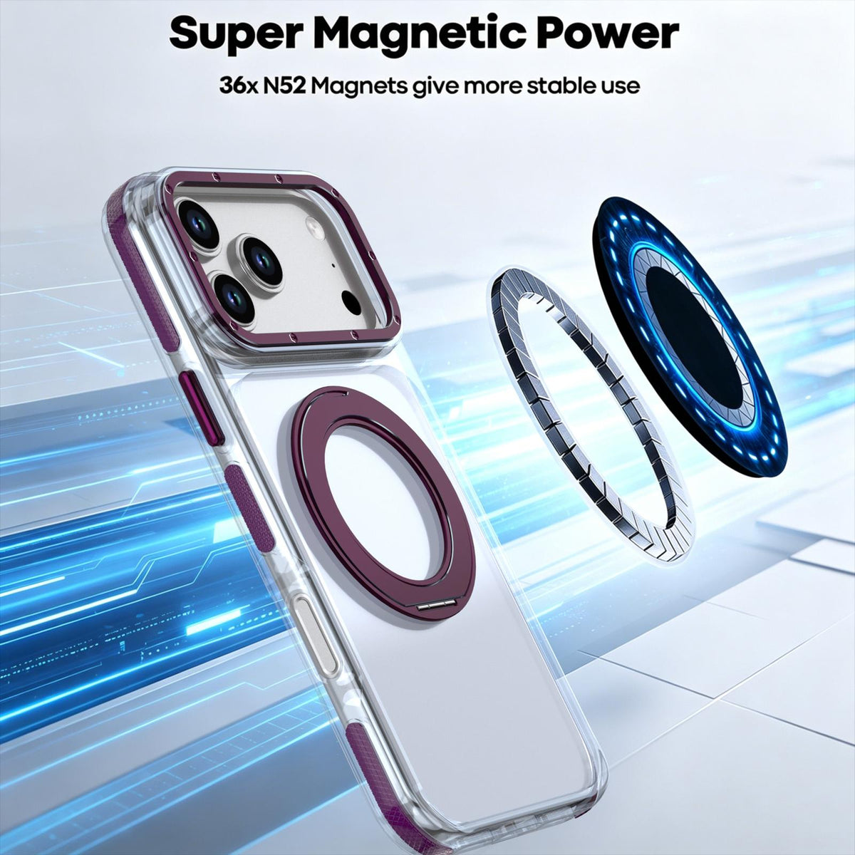 Compatible with iPhone 18 Pro Max Dual Color Clear 360 Degree Rotation Holder Magnetic Phone Case - Cherry Red
