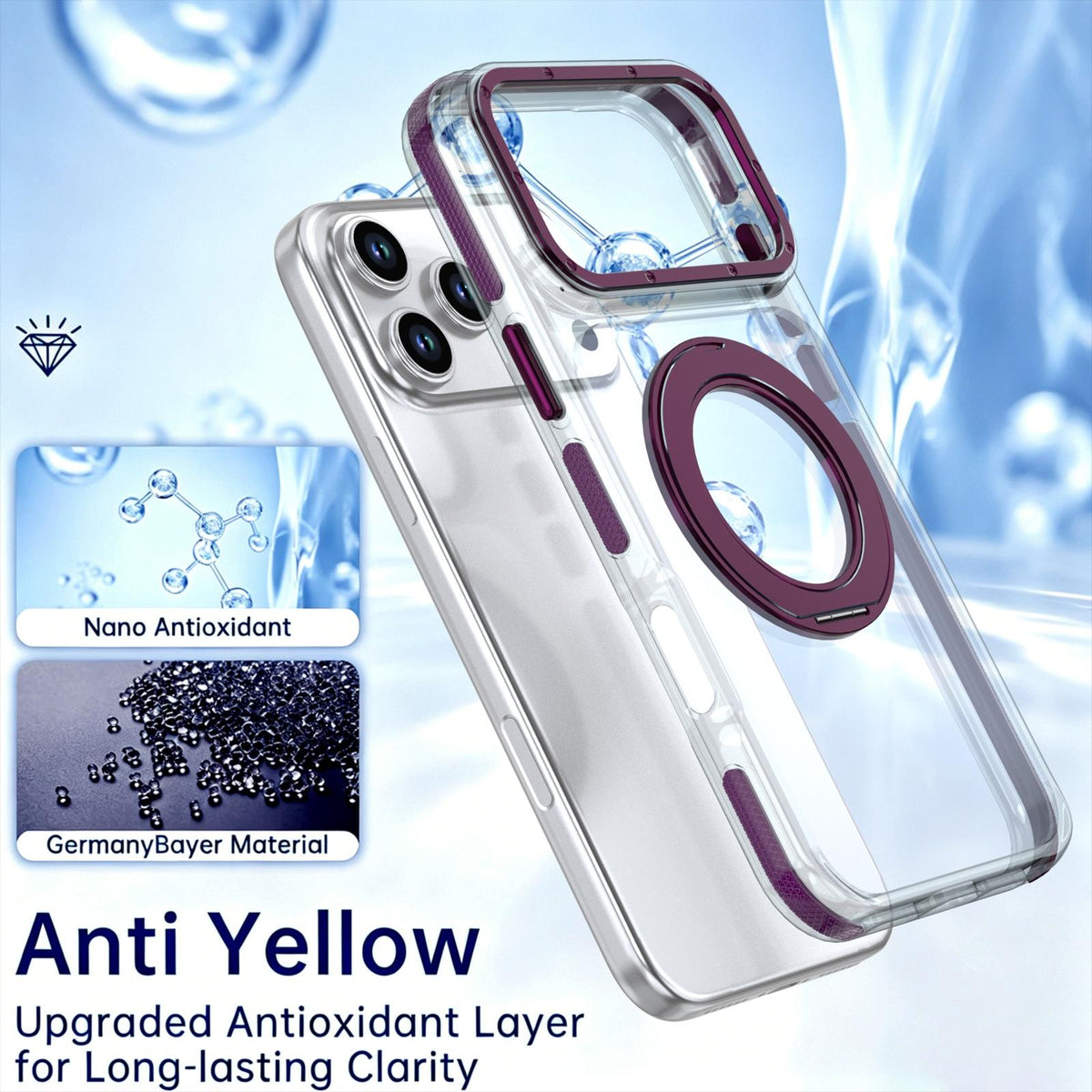 Compatible with iPhone 18 Pro Max Dual Color Clear 360 Degree Rotation Holder Magnetic Phone Case - Cherry Red