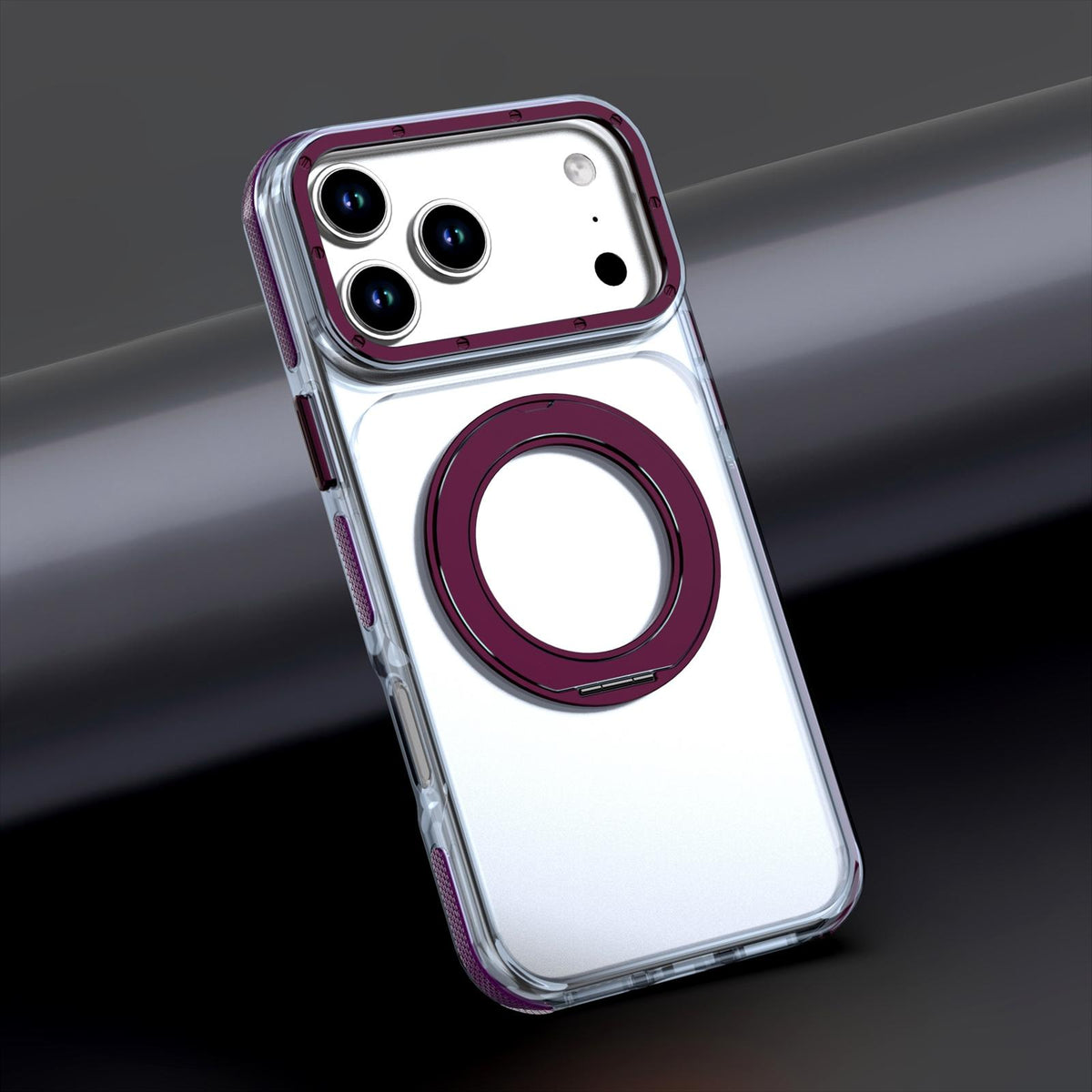Compatible with iPhone 18 Pro Max Dual Color Clear 360 Degree Rotation Holder Magnetic Phone Case - Cherry Red