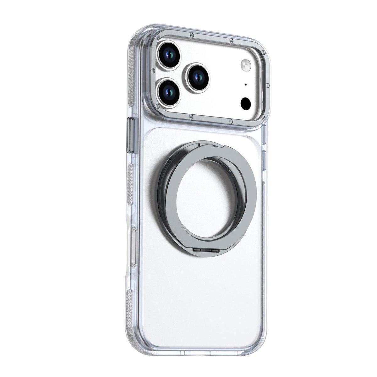Compatible with iPhone 18 Pro Dual Color Clear 360 Degree Rotation Holder Magnetic Phone Case - Grey