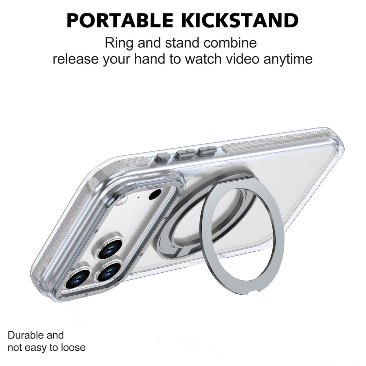 Compatible with iPhone 18 Pro Dual Color Clear 360 Degree Rotation Holder Magnetic Phone Case - Grey
