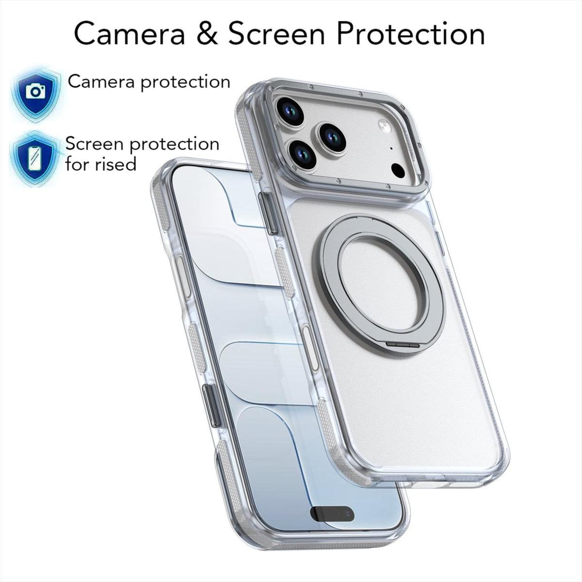Compatible with iPhone 18 Pro Dual Color Clear 360 Degree Rotation Holder Magnetic Phone Case - Grey