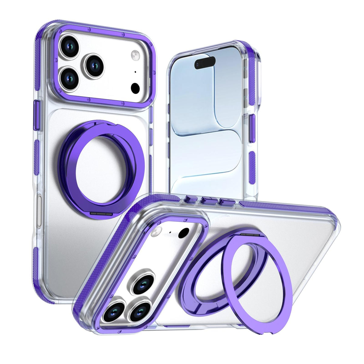 Compatible with iPhone 18 Pro Dual Color Clear 360 Degree Rotation Holder Magnetic Phone Case - Purple