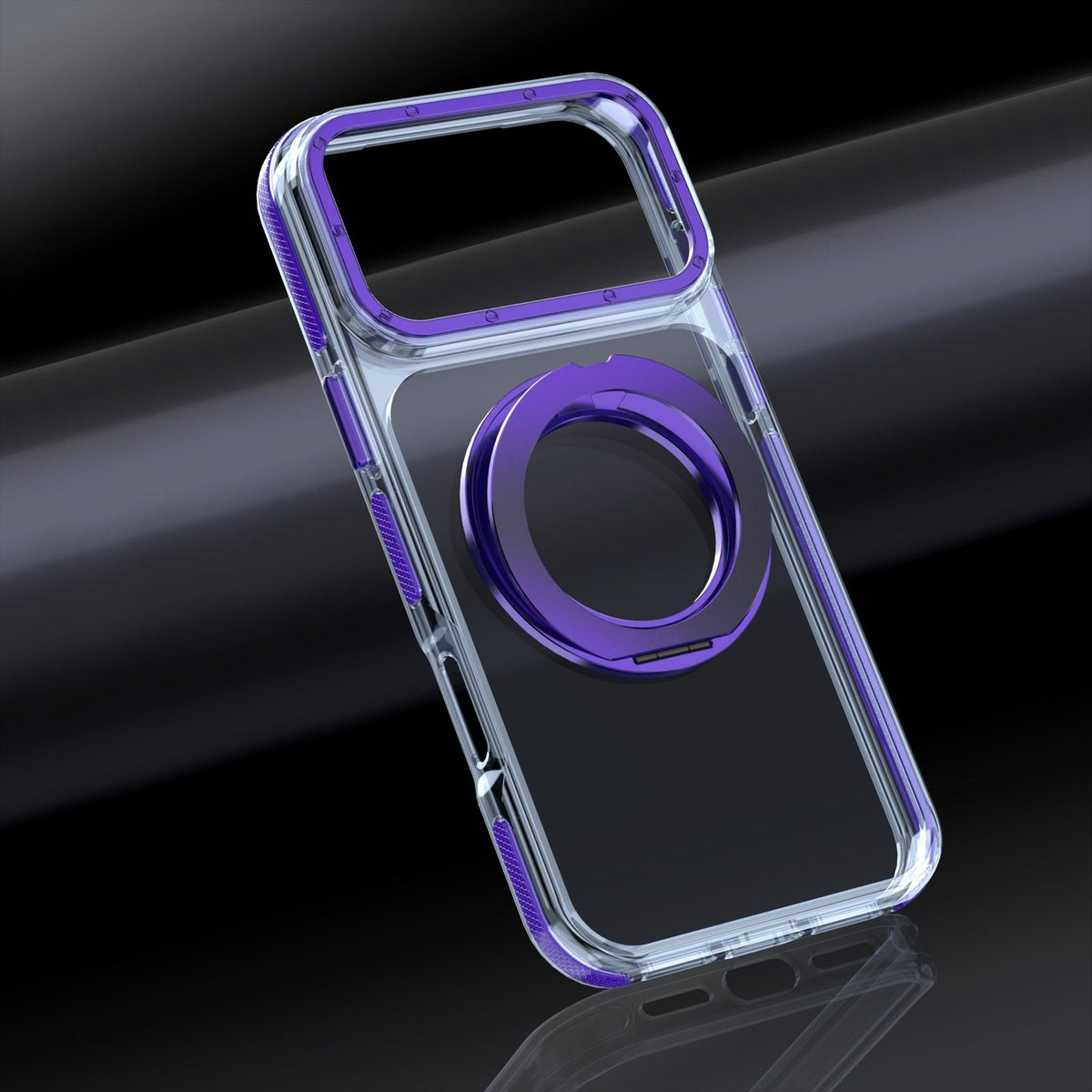 Compatible with iPhone 18 Pro Dual Color Clear 360 Degree Rotation Holder Magnetic Phone Case - Purple
