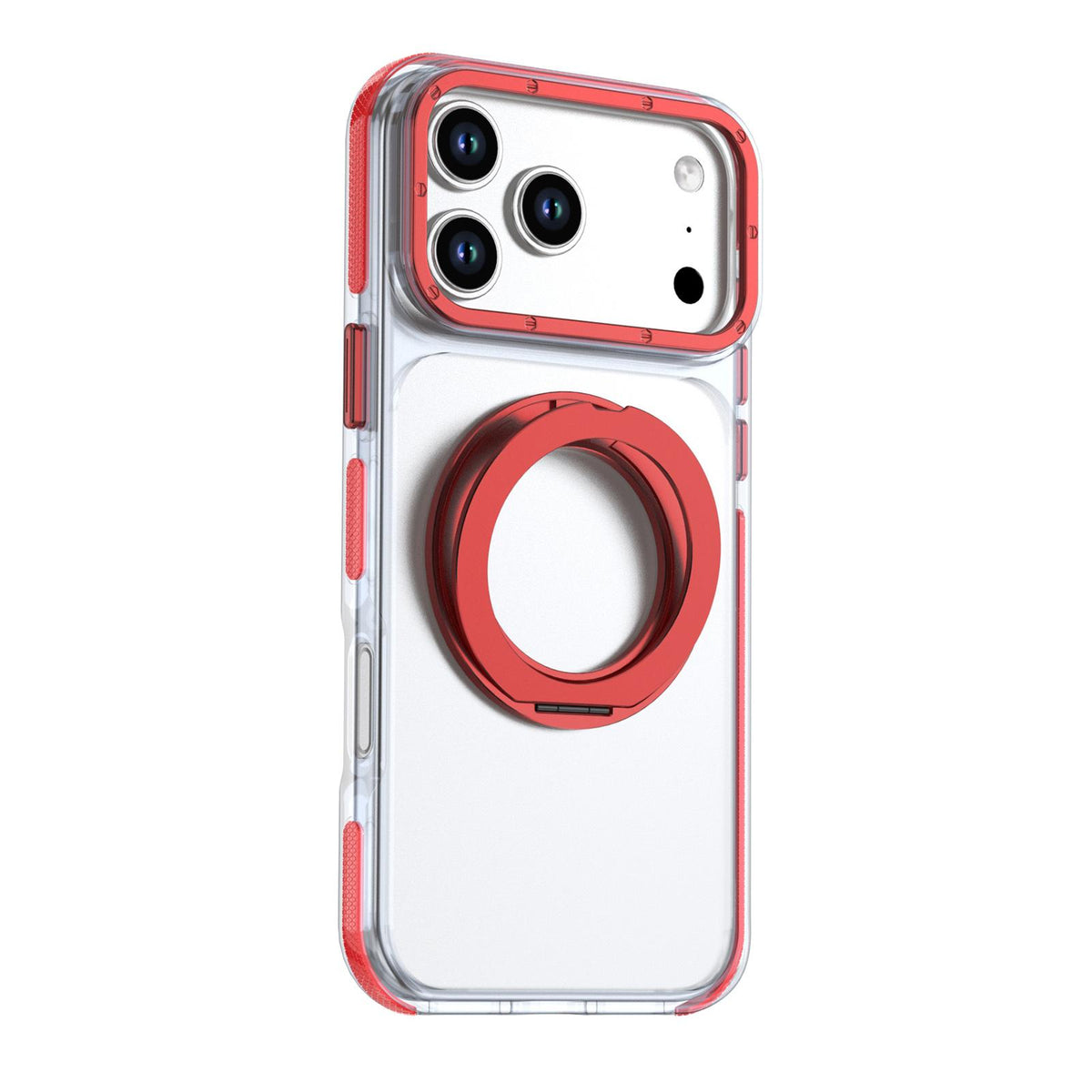 Compatible with iPhone 18 Pro Dual Color Clear 360 Degree Rotation Holder Magnetic Phone Case - Red