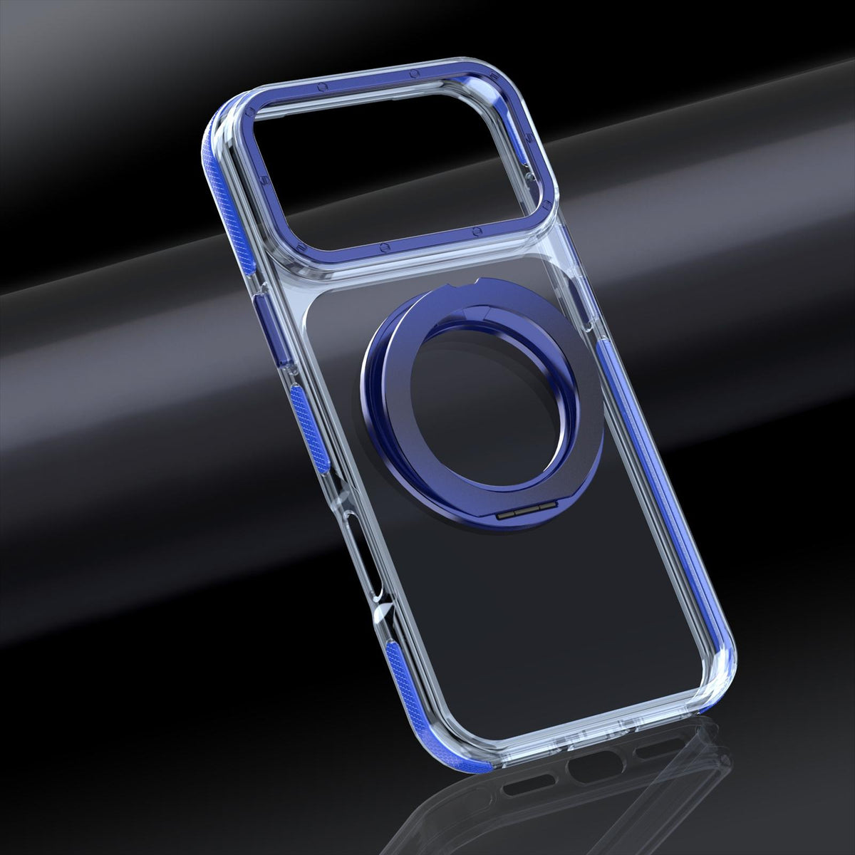 Compatible with iPhone 18 Pro Dual Color Clear 360 Degree Rotation Holder Magnetic Phone Case - Dark Blue