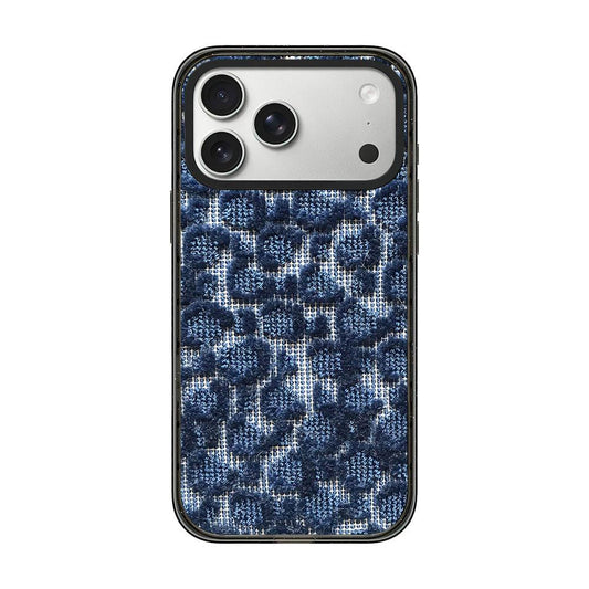 Compatible with iPhone 18 Pro Max & 17 Pro Max Denim Knit Printed Acrylic TPU Phone Case - Blue Houndstooth