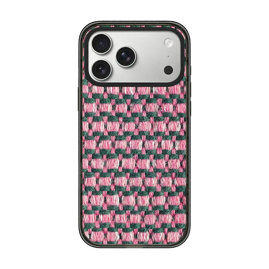 Compatible with iPhone 18 Pro Max & 17 Pro Max Denim Knit Printed Acrylic TPU Phone Case - Pink Green Woven