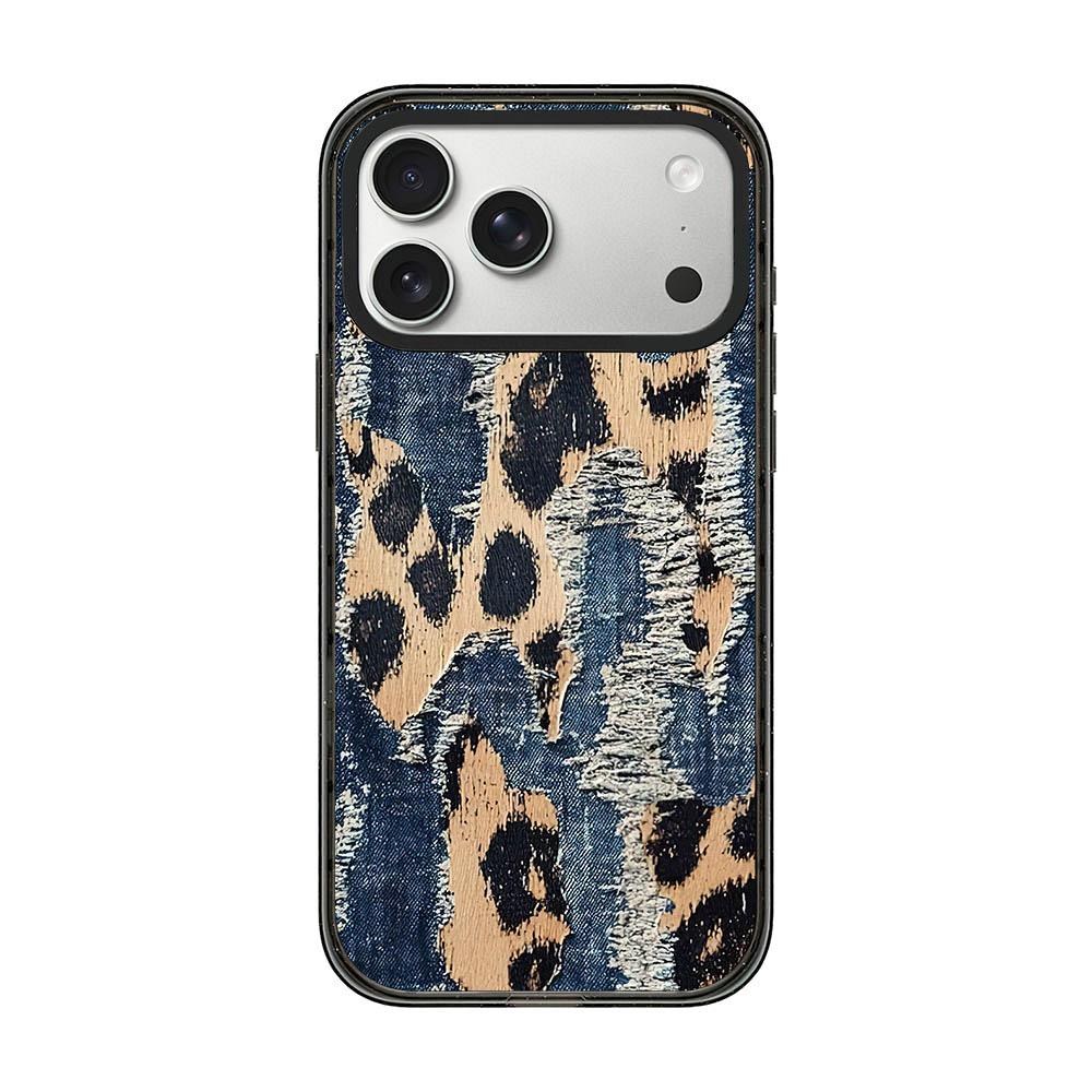 Compatible with iPhone 18 Pro & 17 Pro Denim Knit Printed Acrylic TPU Phone Case - Cowboy Leopard Print