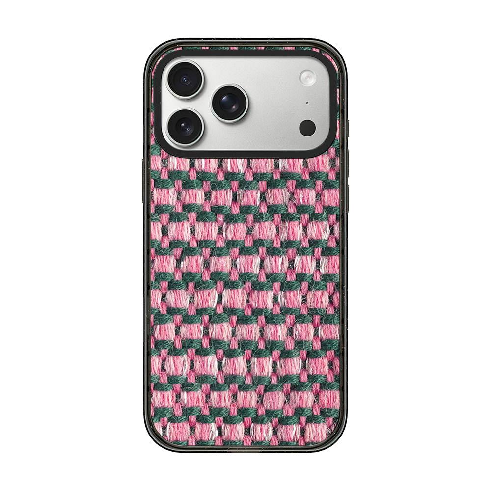 Compatible with iPhone 18 Pro & 17 Pro Denim Knit Printed Acrylic TPU Phone Case - Pink Green Woven