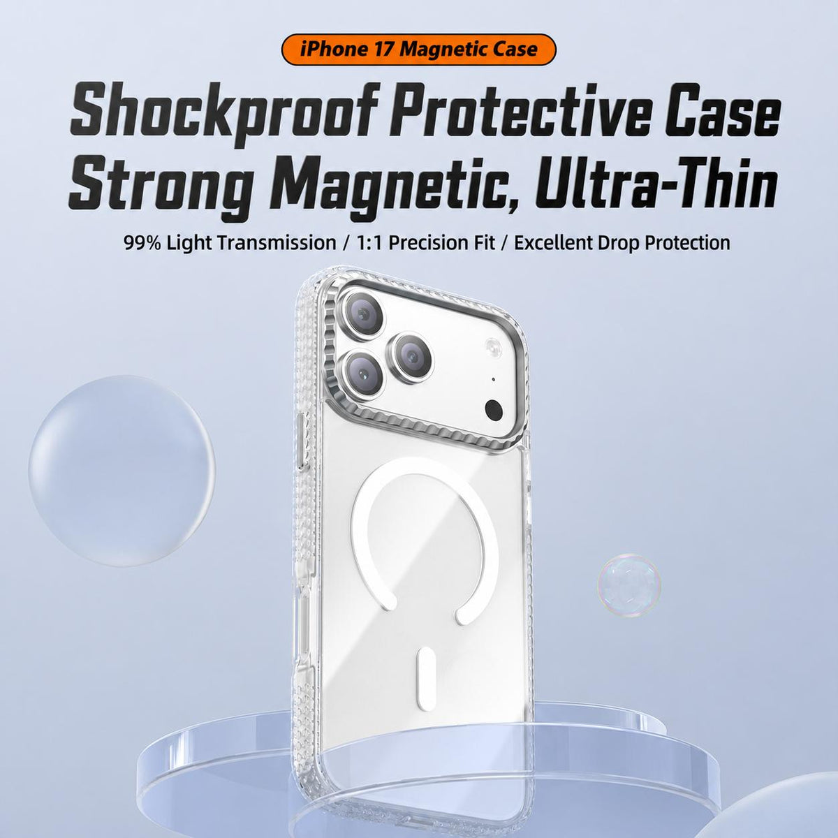 Compatible with iPhone 18 Pro Max & 17 Pro Max Kylin Pattern Transparent Magnetic Phone Case - Transparent Gold