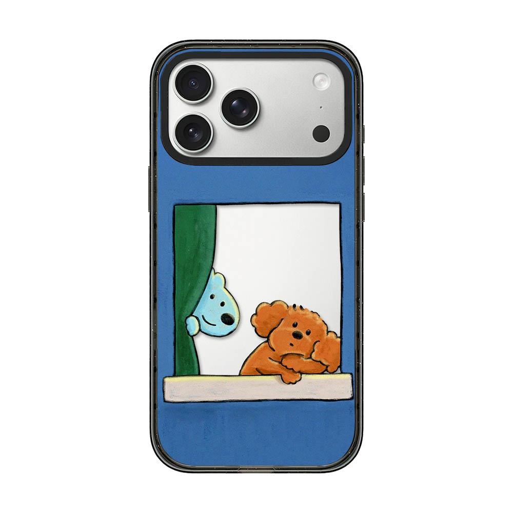 Compatible with iPhone 18 Pro Max & 17 Pro Max Cute Dog Pattern Acrylic TPU Phone Case - Window Blue Dog and Brown Dog