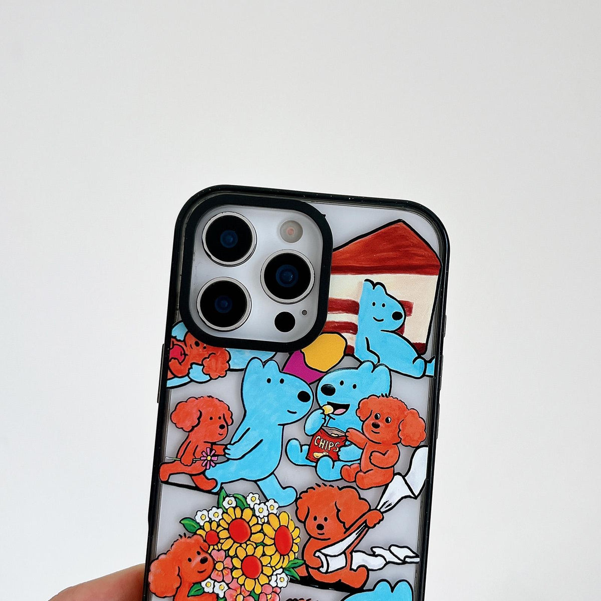 Compatible with iPhone 18 Pro Max & 17 Pro Max Cute Dog Pattern Acrylic TPU Phone Case - Blue Dog Hugging Brown Dog