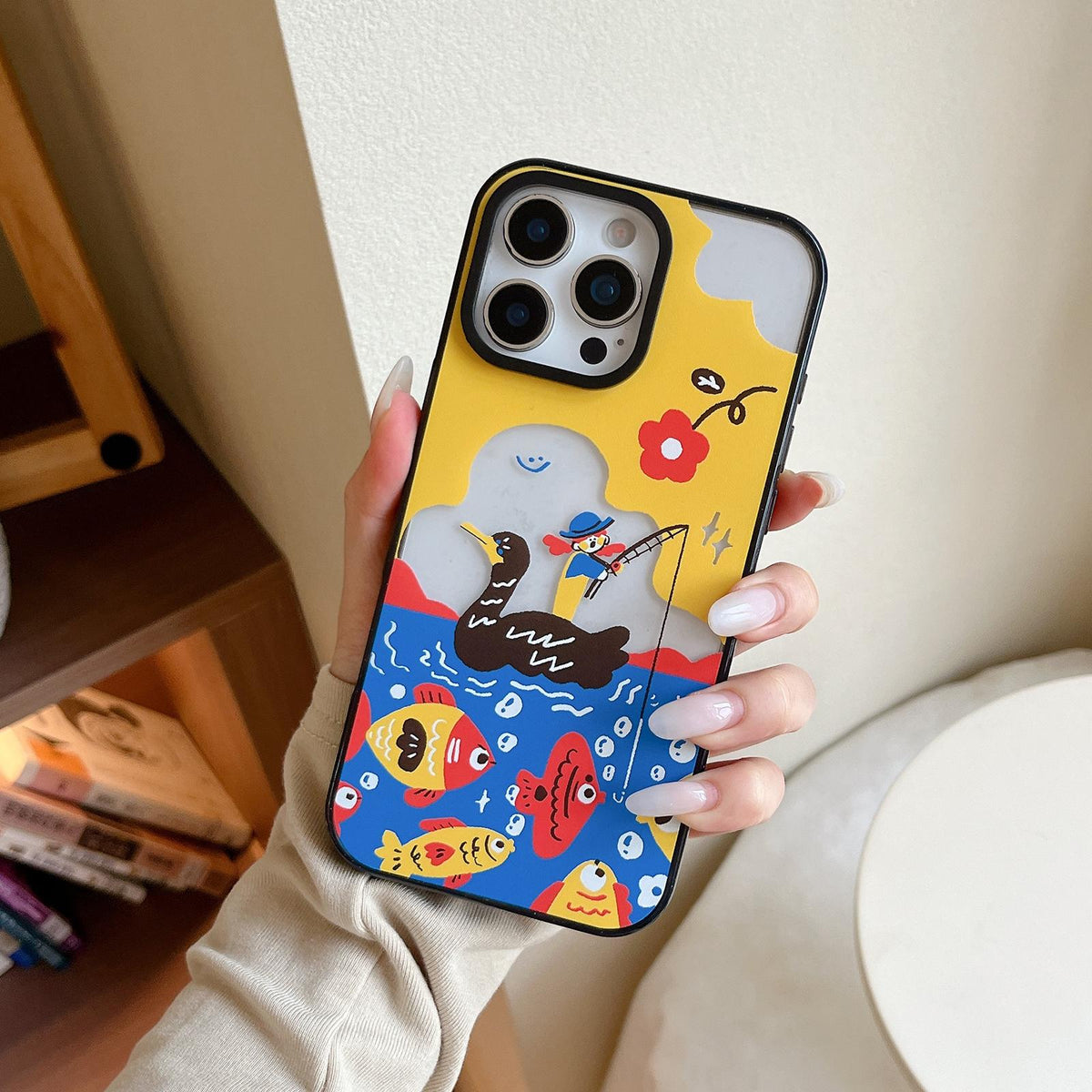 Compatible with iPhone 18 Pro Max & 17 Pro Max Little Red Flower Cartoon Pattern Acrylic TPU Phone Case - Lying Flat Small Potted Plant