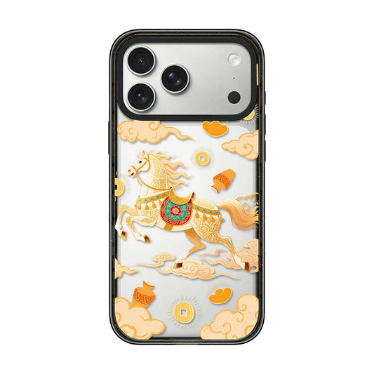 Compatible with iPhone 18 Pro Max & 17 Pro Max Chinese Style Horse Acrylic TPU Phone Case - Auspicious Clouds Golden Horse