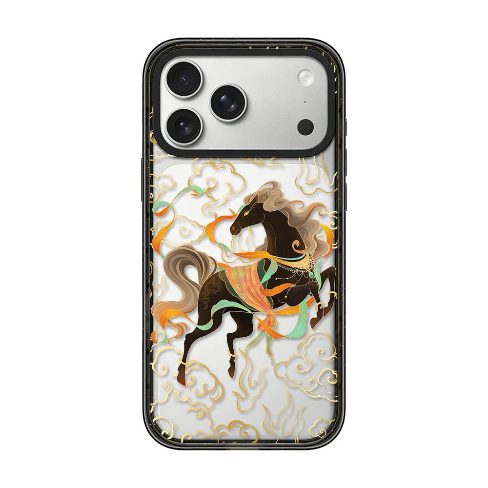 Compatible with iPhone 18 Pro Max & 17 Pro Max Chinese Style Horse Acrylic TPU Phone Case - Black Gold Pegasus