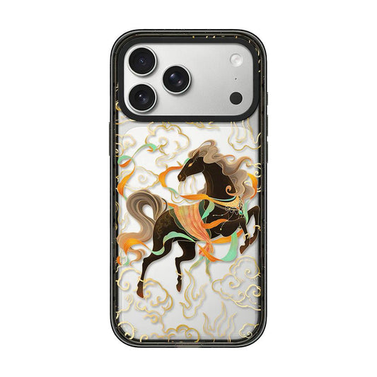 Compatible with iPhone 18 Pro Max & 17 Pro Max Chinese Style Horse Acrylic TPU Phone Case - Black Gold Pegasus