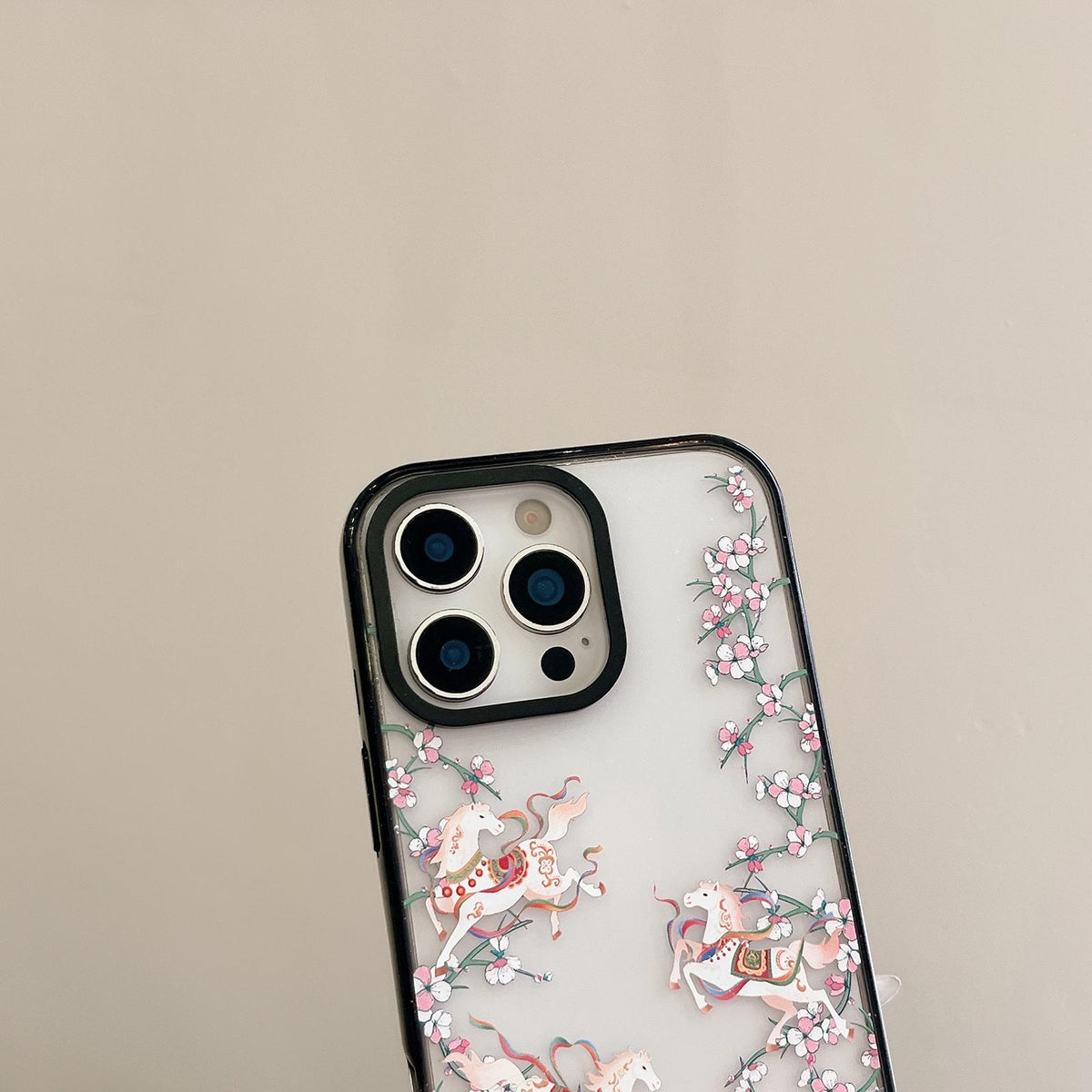 Compatible with iPhone 18 Pro Max & 17 Pro Max Chinese Style Horse Acrylic TPU Phone Case - Peach Blossoms Galloping Horses