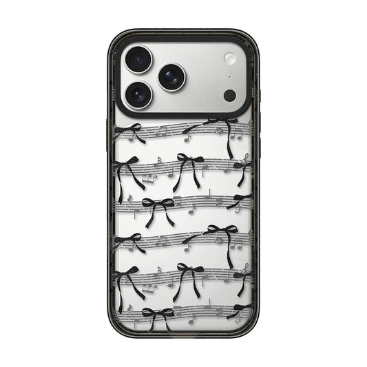 Compatible with iPhone 18 Pro Max & 17 Pro Max Lace Bow Printed Acrylic TPU Phone Case - Musical Note Black Bow