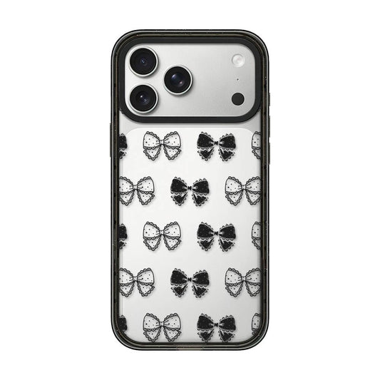 Compatible with iPhone 18 Pro Max & 17 Pro Max Lace Bow Printed Acrylic TPU Phone Case - Lace Polka Dot Bow