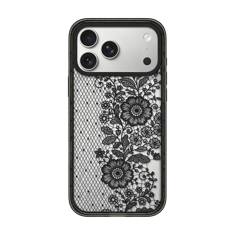 Compatible with iPhone 18 Pro Max & 17 Pro Max Lace Bow Printed Acrylic TPU Phone Case - Half Lace Flower