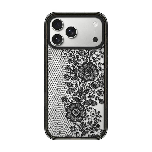 Compatible with iPhone 18 Pro Max & 17 Pro Max Lace Bow Printed Acrylic TPU Phone Case - Half Lace Flower