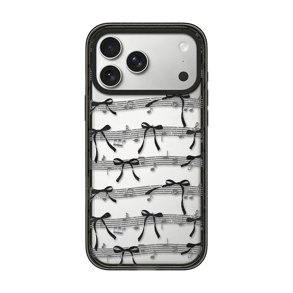 Compatible with iPhone 18 Pro & 17 Pro Lace Bow Printed Acrylic TPU Phone Case - Musical Note Black Bow