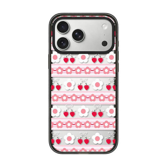 Compatible with iPhone 18 Pro Max & 17 Pro Max Cream Cake Pattern Acrylic TPU Phone Case - Pink Striped Flower Heart