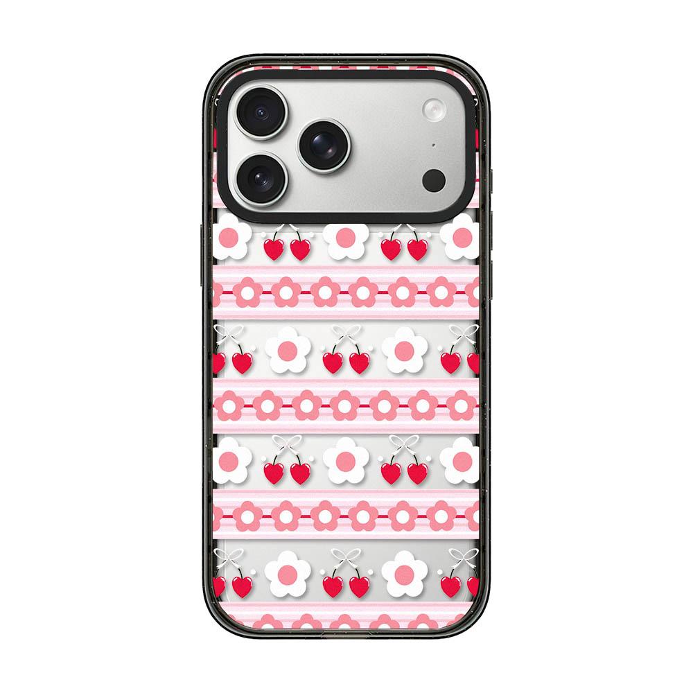 Compatible with iPhone 18 Pro & 17 Pro Cream Cake Pattern Acrylic TPU Phone Case - Pink Striped Flower Heart