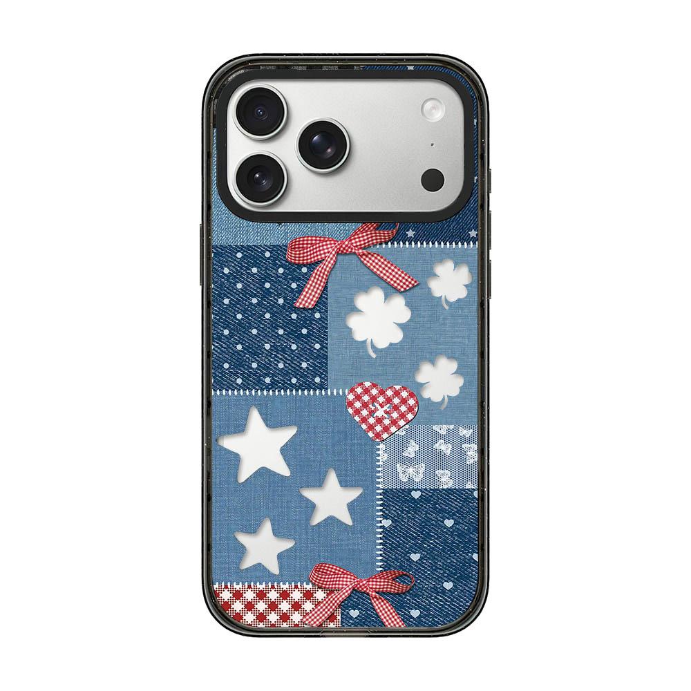 Compatible with iPhone 18 Pro Max & 17 Pro Max Denim Floral Pattern Acrylic TPU Phone Case - Patchwork Denim Plaid