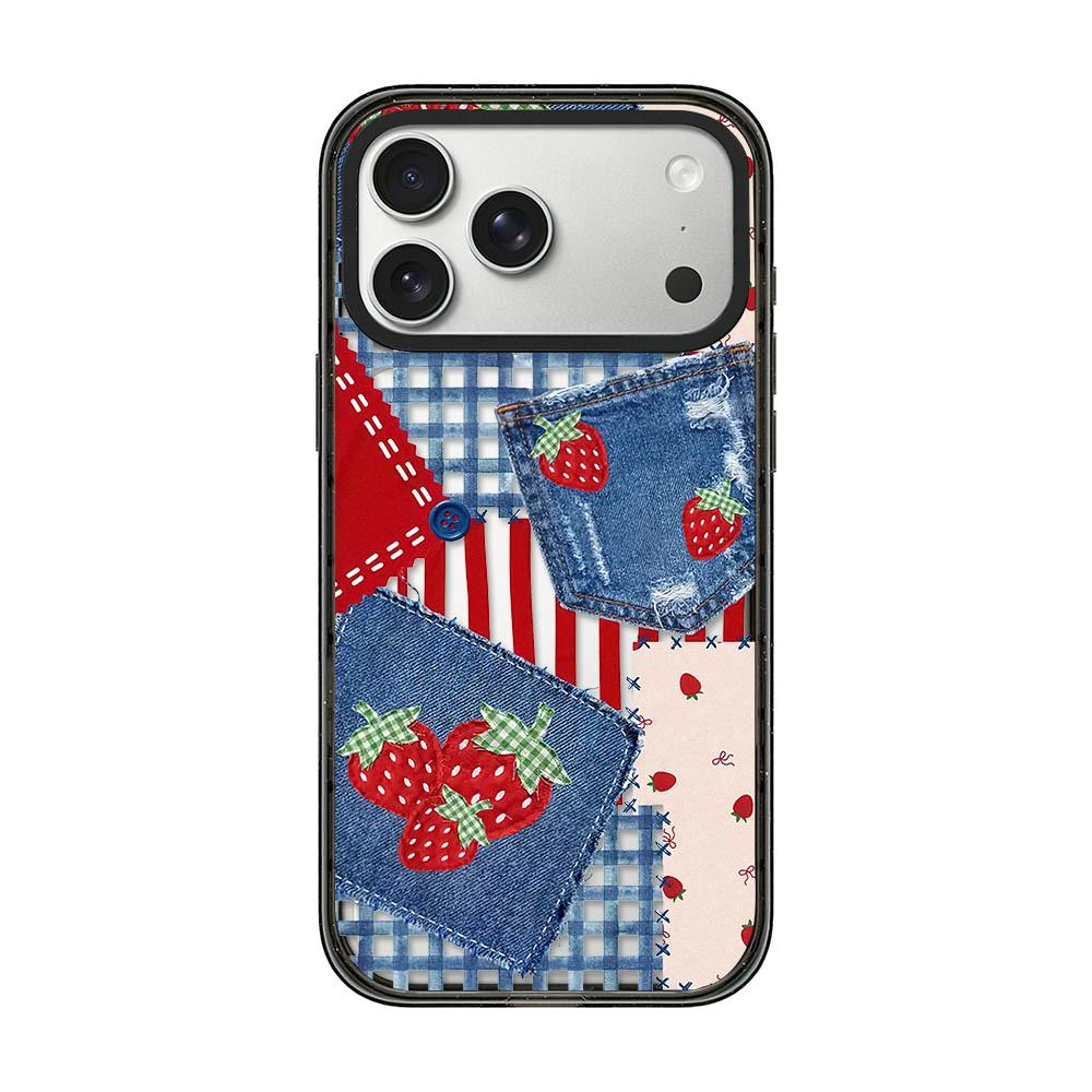 Compatible with iPhone 18 Pro Max & 17 Pro Max Denim Floral Pattern Acrylic TPU Phone Case - Cowboy Strawberry Patch