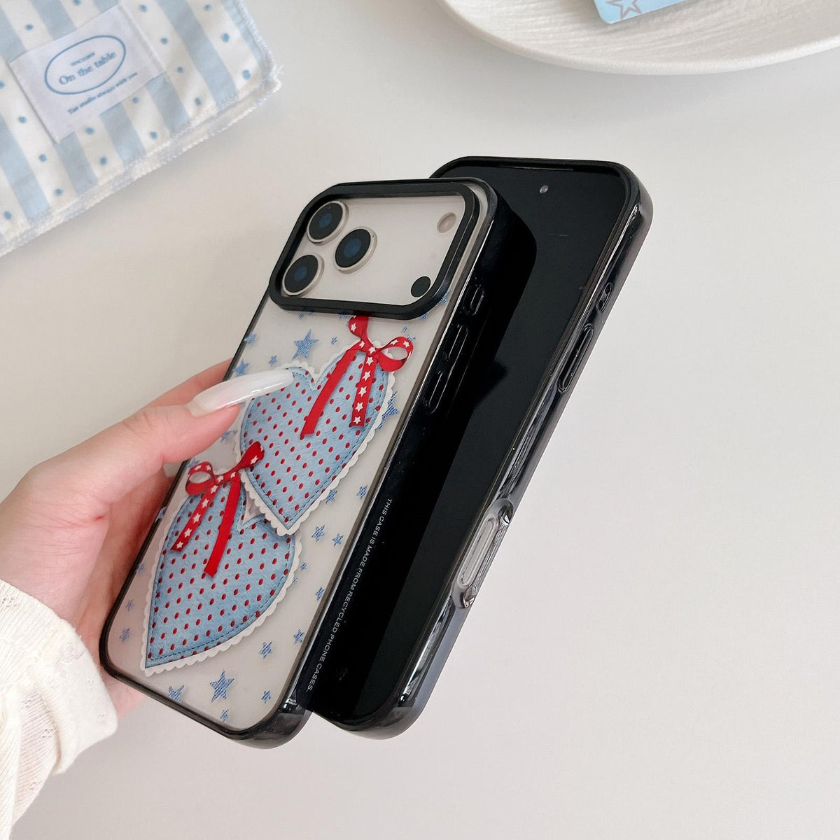 Compatible with iPhone 18 Pro Max & 17 Pro Max Denim Floral Pattern Acrylic TPU Phone Case - Denim Rose Lace